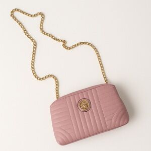 Pink Quilted Faux Leather Crossbody Bag • Gold Chain Strap